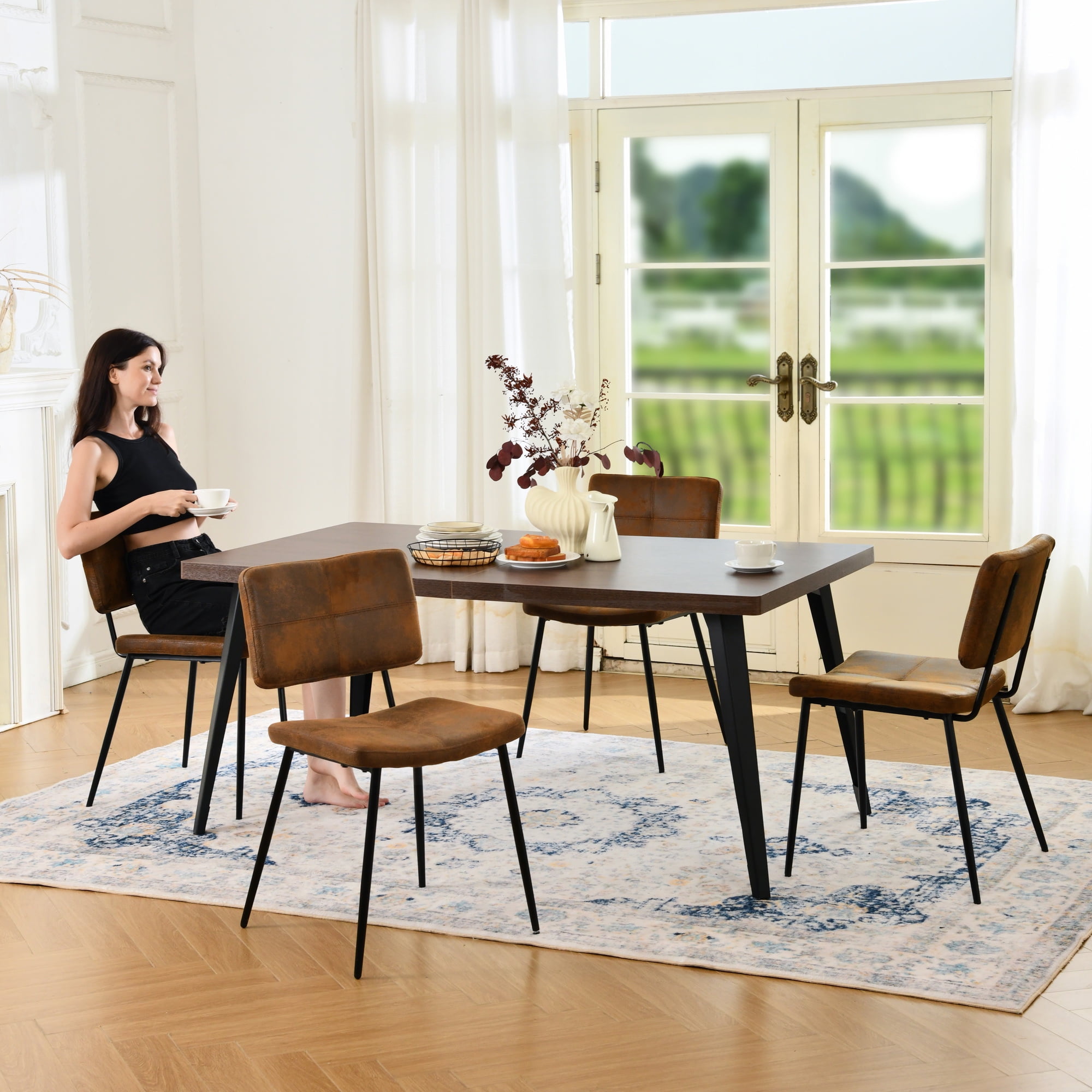 Homy Casas 5 Pieces Faux Suede Chair Dining Set - Faux Walnut