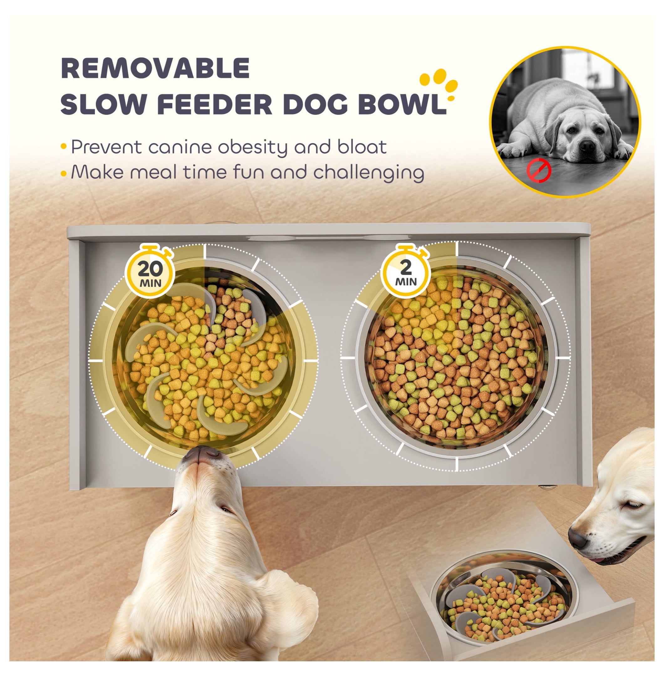 Raised Dog Bowls with Storage, Elevated Dog Feeder Stand with 2 Stainless Steel Bowls for Large Dogs, Gray - Ergonomic & Stable Pet Bowl Organizer