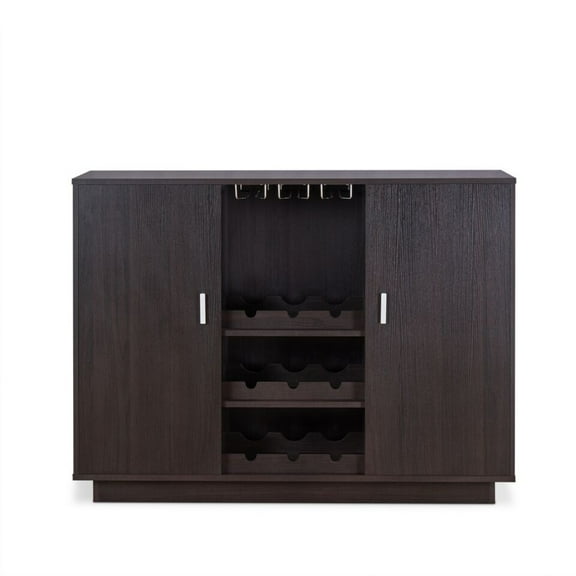 Benzara Wooden Server with Two Side Door Storage Cabinets and Stemware Rack, Espresso Brown