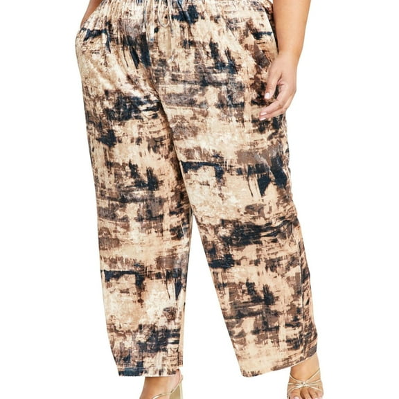 Nina Parker Womens Crushed Velvet Casual Lounge Pants, Brown, Plus Size, 3X