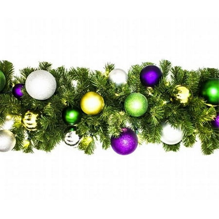 Winterland WL-GARSQ-09-MARDI-LWW Led Sequoia Garland Decorated With The Mardi Gras Ornament Collection
