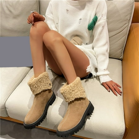 

Gubotare Combat Boots Women s Waterproof Plush Chelsea Bootie Chelsea Boot Khaki 8.5