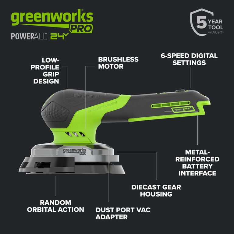 Greenworks Pro 24V Orbital Sander, 5" Pad, Tool Only photo 4