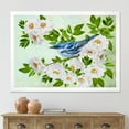 thumbnail image 3 of Designart 'Little Blue Bird Sitting On A Branch of White Rose Plant' Traditional Framed Art Print, 3 of 4