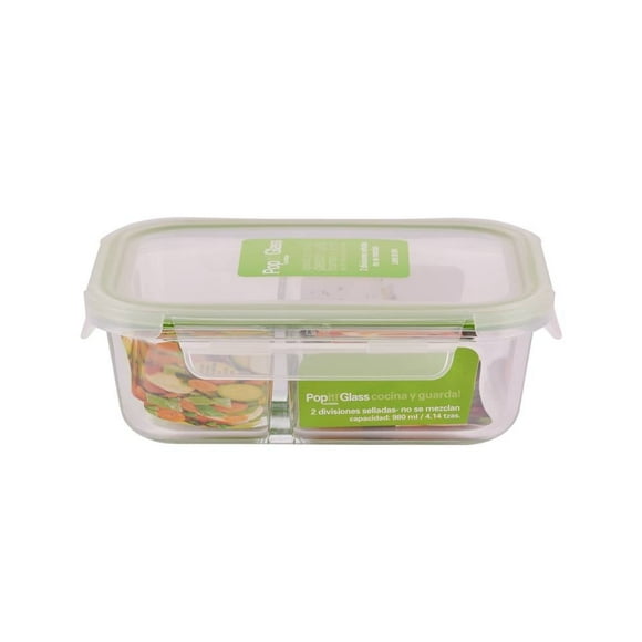 Contenedor Hermético Popit! Glass L1403FS Rectangular Con 2 Divisiones 980 mL