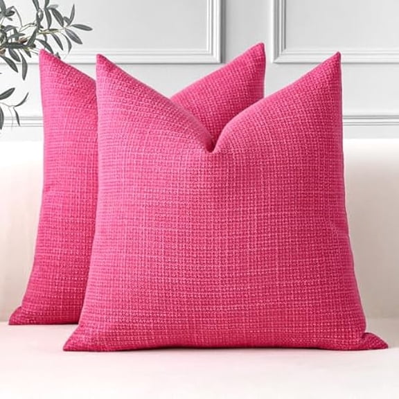 Eryueer Set of 2 Cushion Covers 40x40 cm Linen Hot Pink Decorative Throw Pillow Covers 16x16 Inch Square Cushion Case Home Decor Pillowcases for Couch Sofa Living Room Bed (Deep Hot Pink)