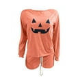 thumbnail image 2 of Womens Holiday Pajamas Set 2 Piece Halloween Sleepwear Long Sleeve Tops Drawstring Shorts Matching Lounge Pjs Sets, L, 2 of 4