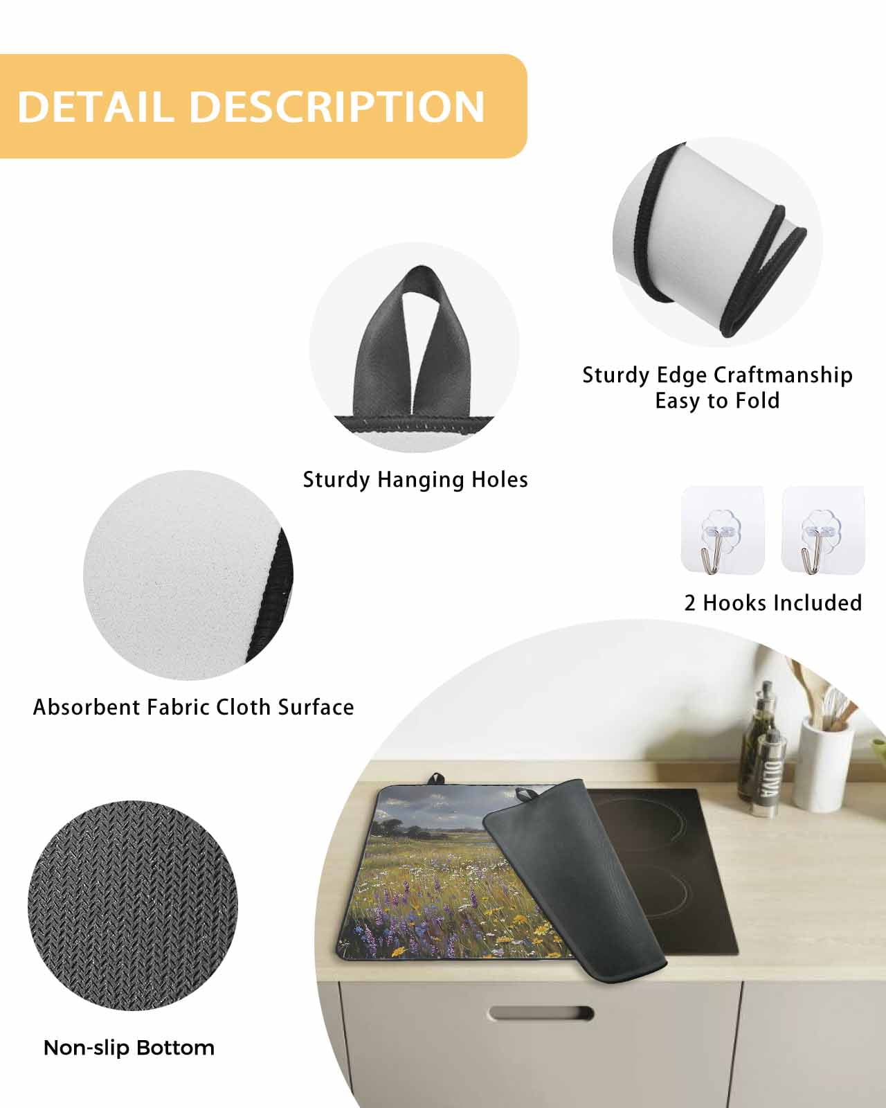 nqOlkjepod Large Induction Cooktop Protector Mat 36"x21", Spring Floral Stove Top Covers for Electric Stove, Modern Oil Painting Farmhouse Decorative Stove Burner Cover Mats, Glass Top Stove Cover