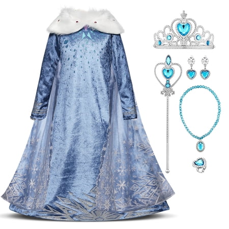 IBTOM CASTLE Kids Girls Long Sleeve Princess Dress Frozen Cosplay Costume Snowflake Fancy Dress up Halloween Christmas Carnival Birthday Party Outfit