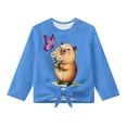 thumbnail image 5 of Xixirimido Butterfly Capybara Blue Printed Girls Casual T-Shirt Crew Neck Tunic Tops Long Sleeve Loose Fit Soft Blouse Tie-hem Tees for Fall Winter, Size 5-6, 5 of 7