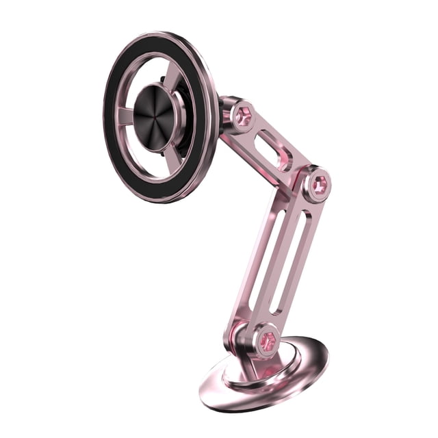 Mistaha Rose Gold Magnetic Car Phone Mount with Adjustable Angle and Strong Suction - Metal Dashboard Holder with 360° Rotation, Enhanced Stability - Includes 2 Magnetic Rings & 2 Spare Adhesives