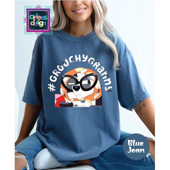 Cartoon Dog Grouchy Granny Grandma Attitude Elder Feisty Grandmas Grannies Grannie T-Shirt NAVY Unisex S-5XL Hot Trending Shirt, Vintage Birthday Gift