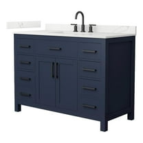 Beckett 48" Dark Blue Single Vanity & Giotto Quartz Top (3-Hole) & Black Trim