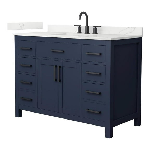 Beckett 48" Dark Blue Single Vanity & Giotto Quartz Top (3-Hole) & Black Trim