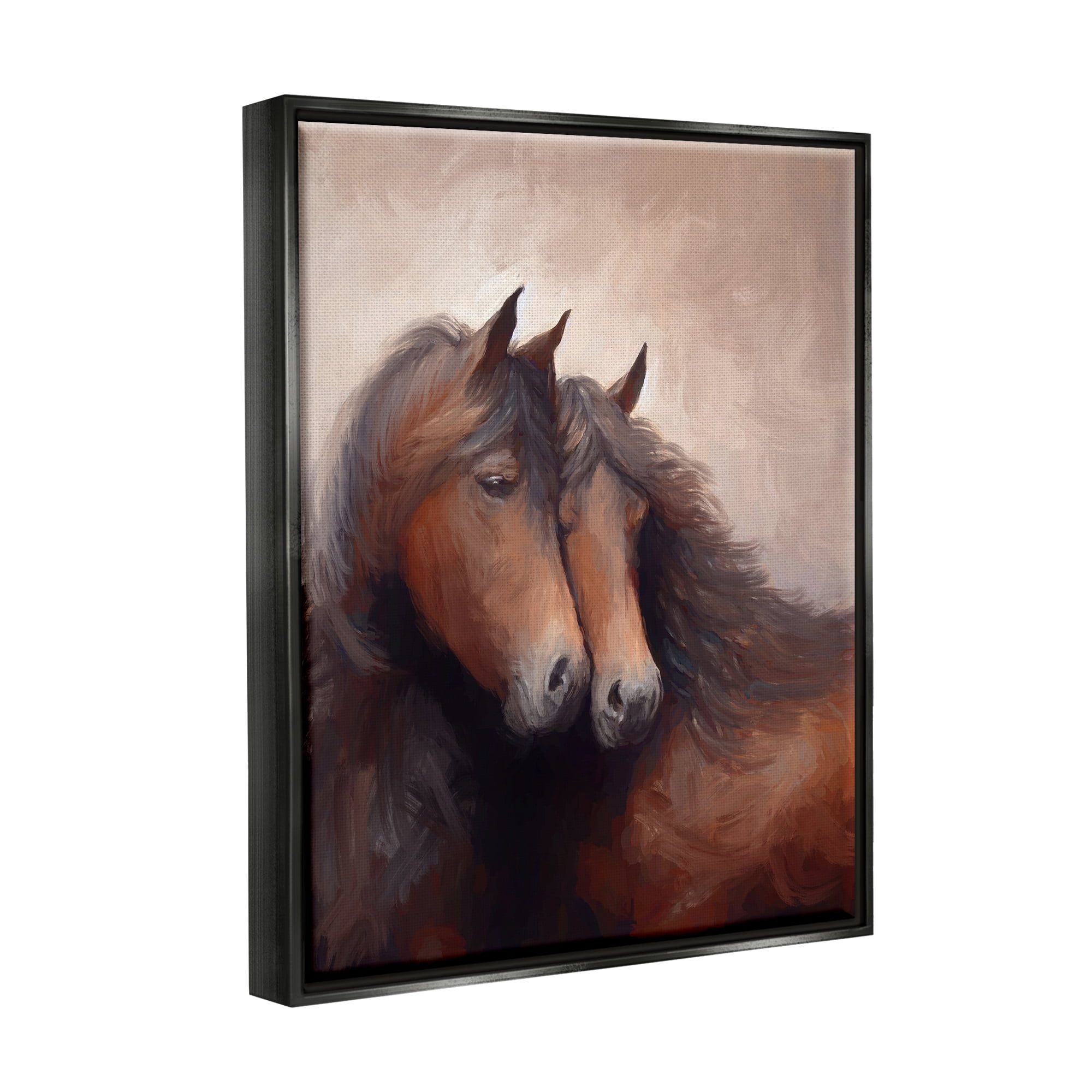 Stupell Industries Brown Cuddling Stallions Animals & Insects Painting Black Floater Framed Canvas Art Print Wall Art, 25 x 31