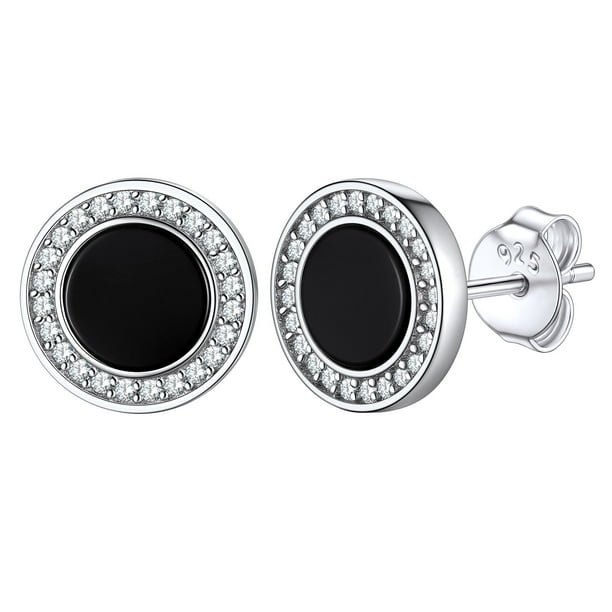 Pendientes redondos negros Silvora con Circonia cúbica brillante AAA joyas para niños y niñas