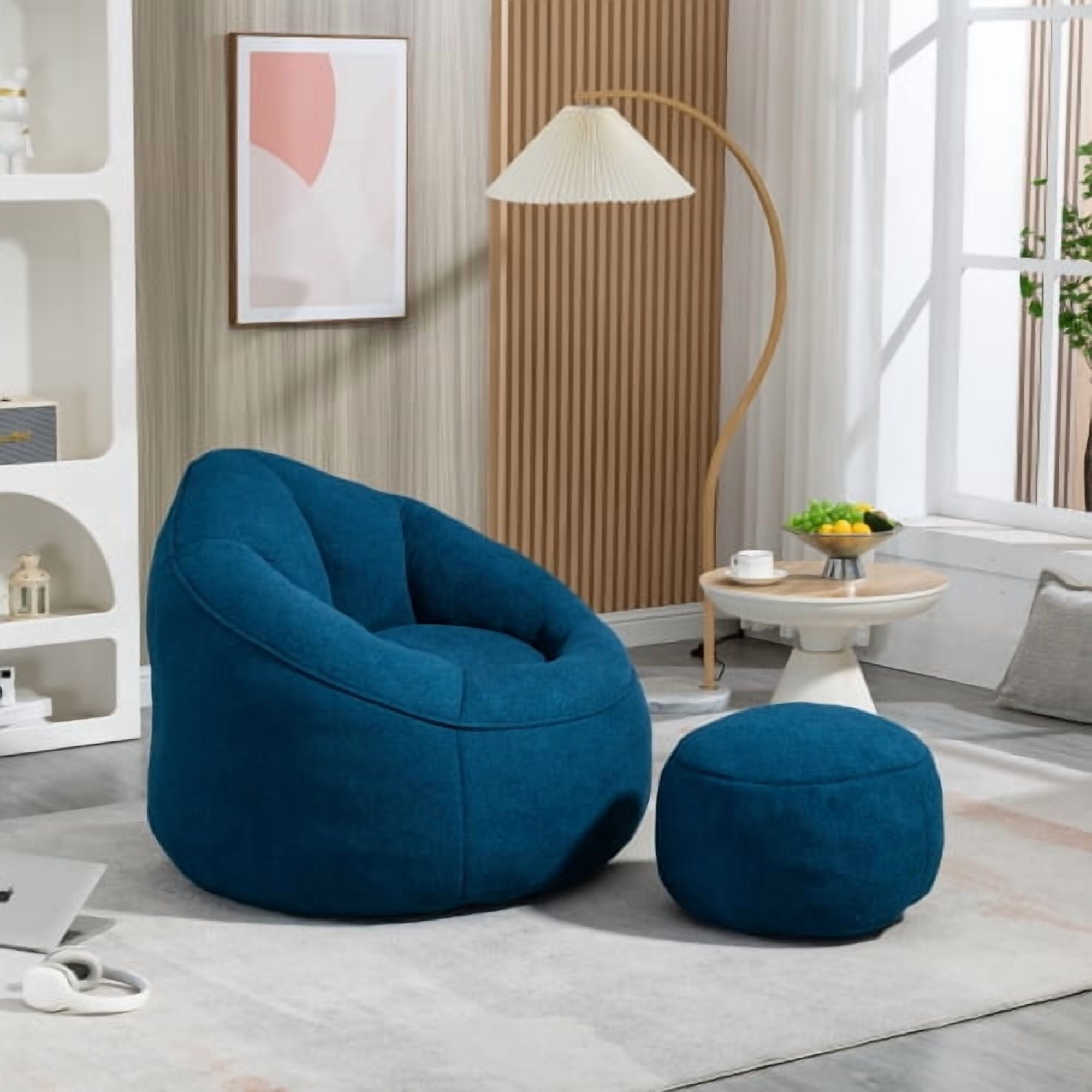 BSHTI 40"Bedding Bean Bag Sofa Chair,High Pressure Foam Bean Bag Chair,Adult Material with Padded Foam Padding Compressed Bean Bag With Footrest-Blue