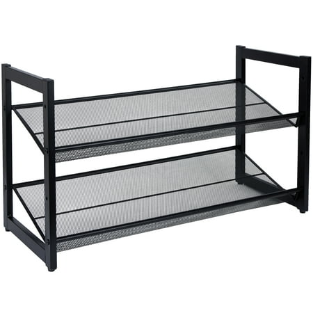 Organize It All 2 Tier Adjustable Mesh Shoe Rack in Black