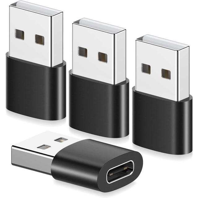 Adaptador USB-C a USB-A, convertidor USB C, conector USBC compatible con Apple iPhone 14/13/12/11/Pro/Max/Plus/Mini/AirPods/iPad/Watch, (4, negro)