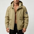 thumbnail image 2 of YLSDY Mens Badge Detail Hooded Hiking Jacket Men Short Zip Outer Coat, Adjustable Drawstring Hood Windproof Seams for Outdoor Adventures Khaki XXXXXL, 2 of 9