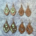 thumbnail image 6 of Cheetah Leopard Genuine Leather Chevron Arrow Hollow Leaf Wooden Earrings, 6 of 9