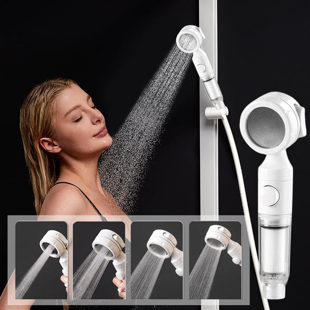Cabezal de ducha con filtro de refuerzo | Ducha de mano de alta presión - 3 modos de chorro | Boquilla antiobstrucción, purificadora de agua, uso de viaje portátil, fácil instalación | Plástico