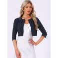 thumbnail image 4 of DARING DIVA Women's 3/4 Sleeve Shrug Top Collarless Pleated Cropped Cardigan XS Blue, 4 of 6