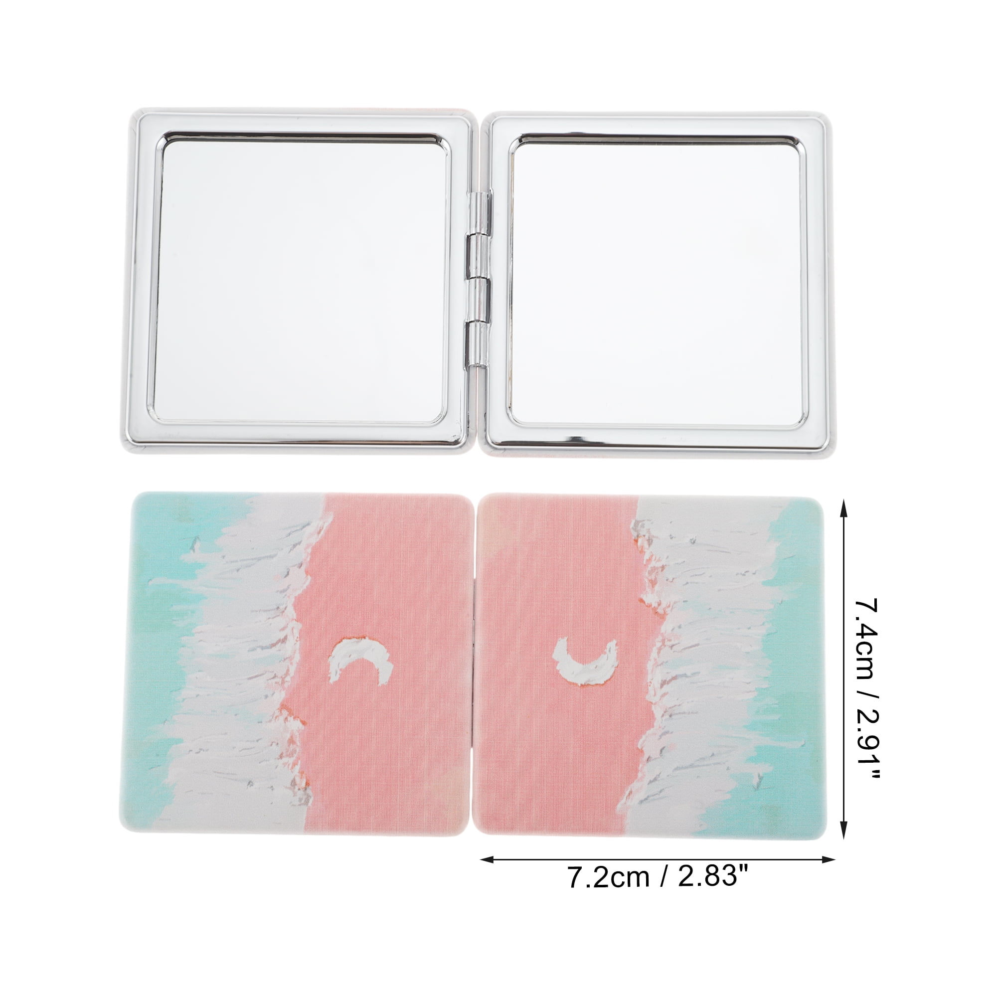 Unique Bargains Square Hand-drawn Makeup Mirror Lake Blue White 1 Pc