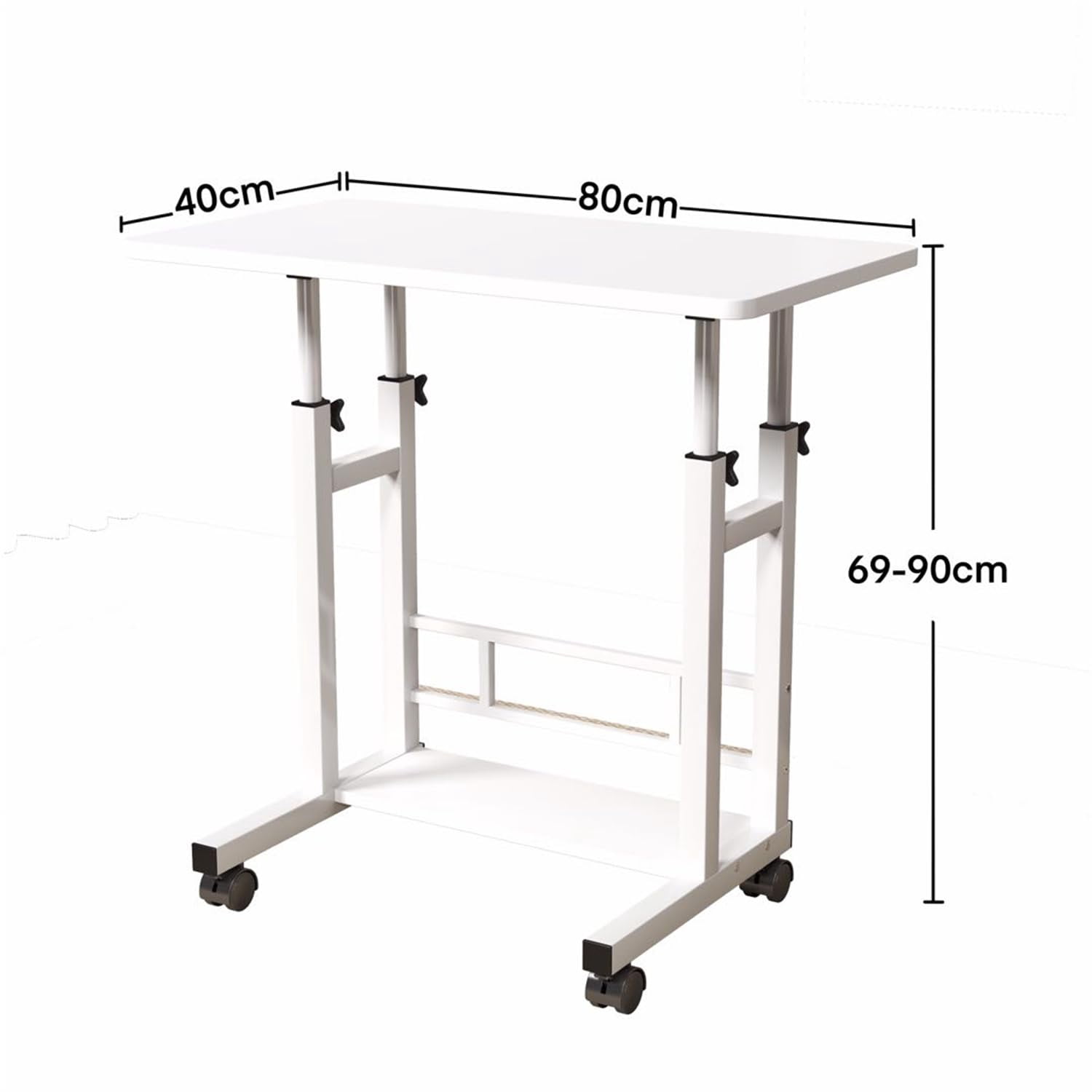 Adjustable Height Mobile Standing Desk with Wheels, 31.5×15.75 Inch Portable Rolling Laptop Computer Desk, 27.16"-35.43" Height Sit Stand Workstation for Small Space Home Office Bedroom White