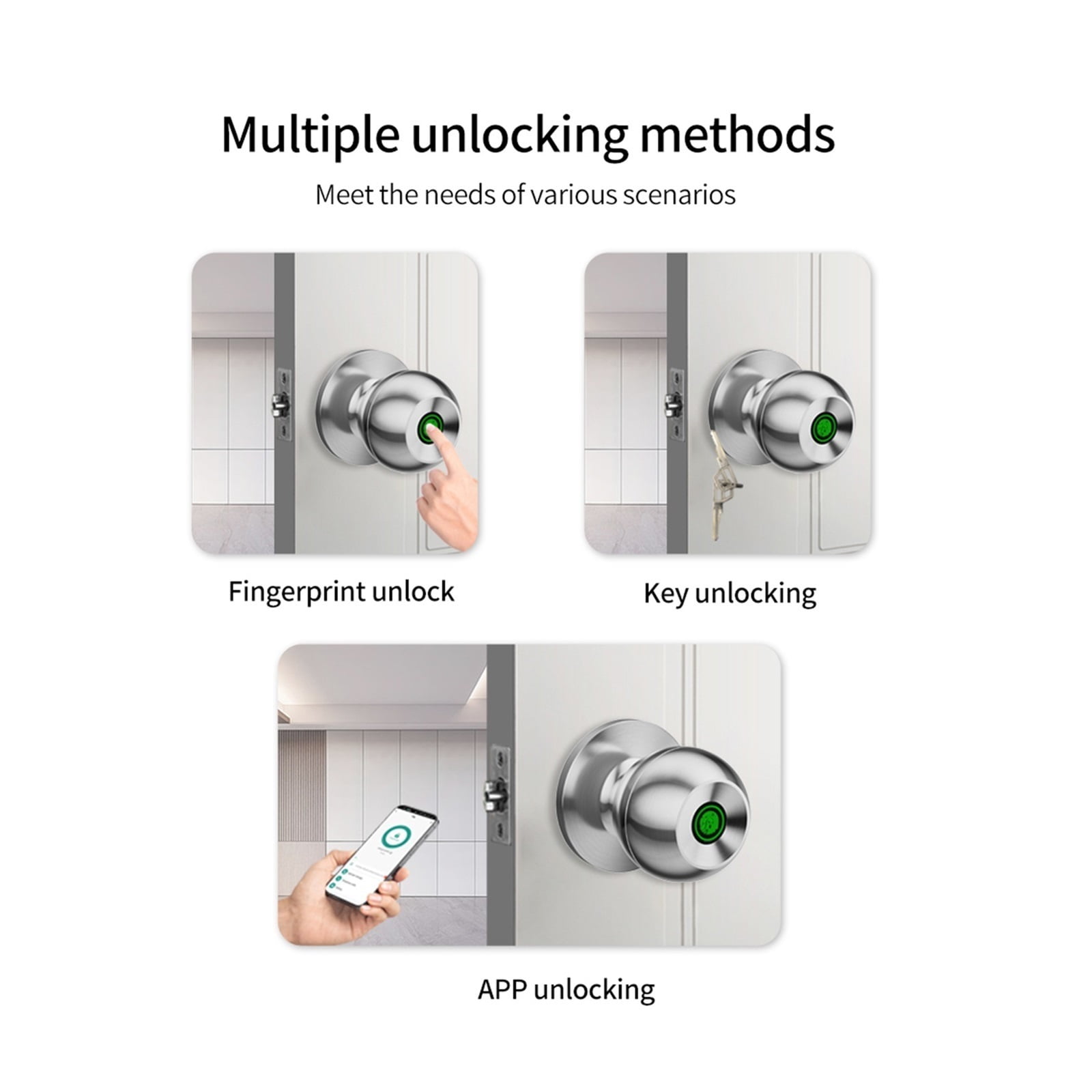 Control Fingerprint Round Door Knobs Rotation Lock Knobset Handle Metal Knob with Phycial Key