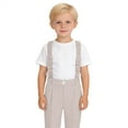 thumbnail image 2 of Boys Suspenders Suit Pants, Solid Color Straight Leg Dress Pants with Elastic Straps, Kids Formal Trousers for School, Wedding and Special Occasions Beige 100, 2 of 4