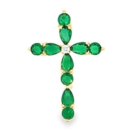 Green CZ Stone Cross Pendant (A338)