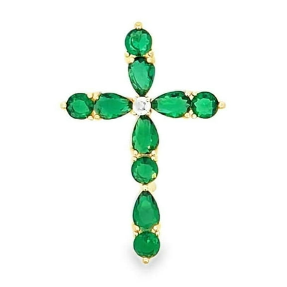Green CZ Stone Cross Pendant (A338)