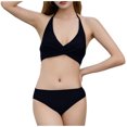 thumbnail image 4 of Frostluinai Halter Bikini Swimsuits Women V Neck Wrap Backless Two Piece Bathing Suits Solid Color Low Rise Swimwear Fashion Summer Beachwear, 4 of 8