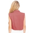 thumbnail image 2 of Womens Distressed Denim Button Up Sleeveless Crop Vest, Red, Medium, 2 of 5