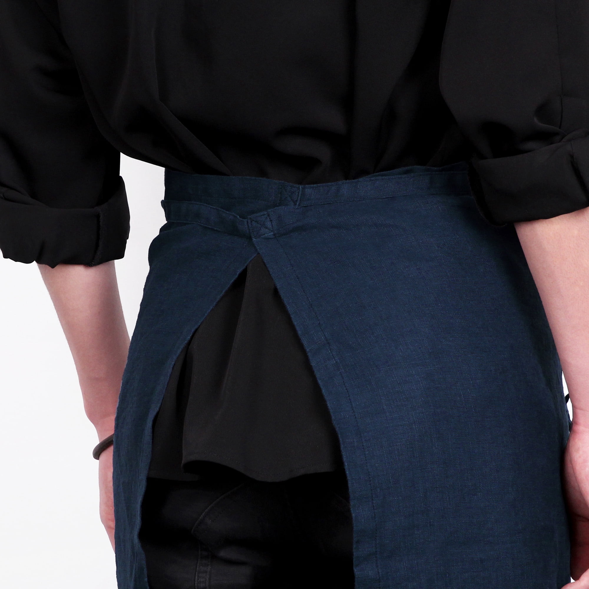 100% Linen Bistro Apron with Pockets 25x35 inch - Unisex Half Apron - Navy