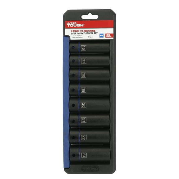 Hyper Tough 9-Piece, 1/2-inch mm, Deep Drive Impact Socket Set