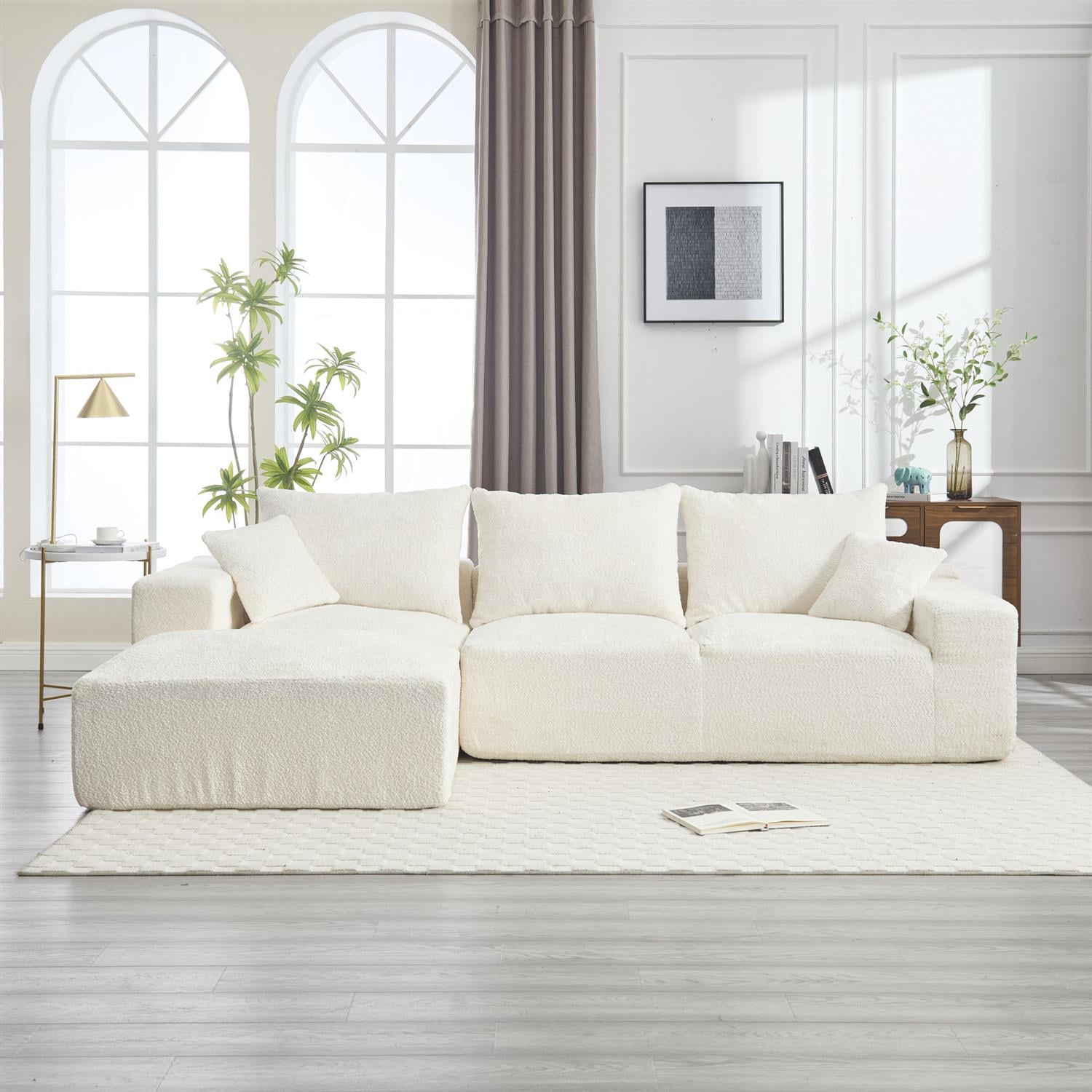 Demi Bonn 108" Modern L-Shaped Sofa, Premium Fabric Couch with Deep Seating, Freestyle Setup, No Assembly Needed for Living Room Relaxation, White