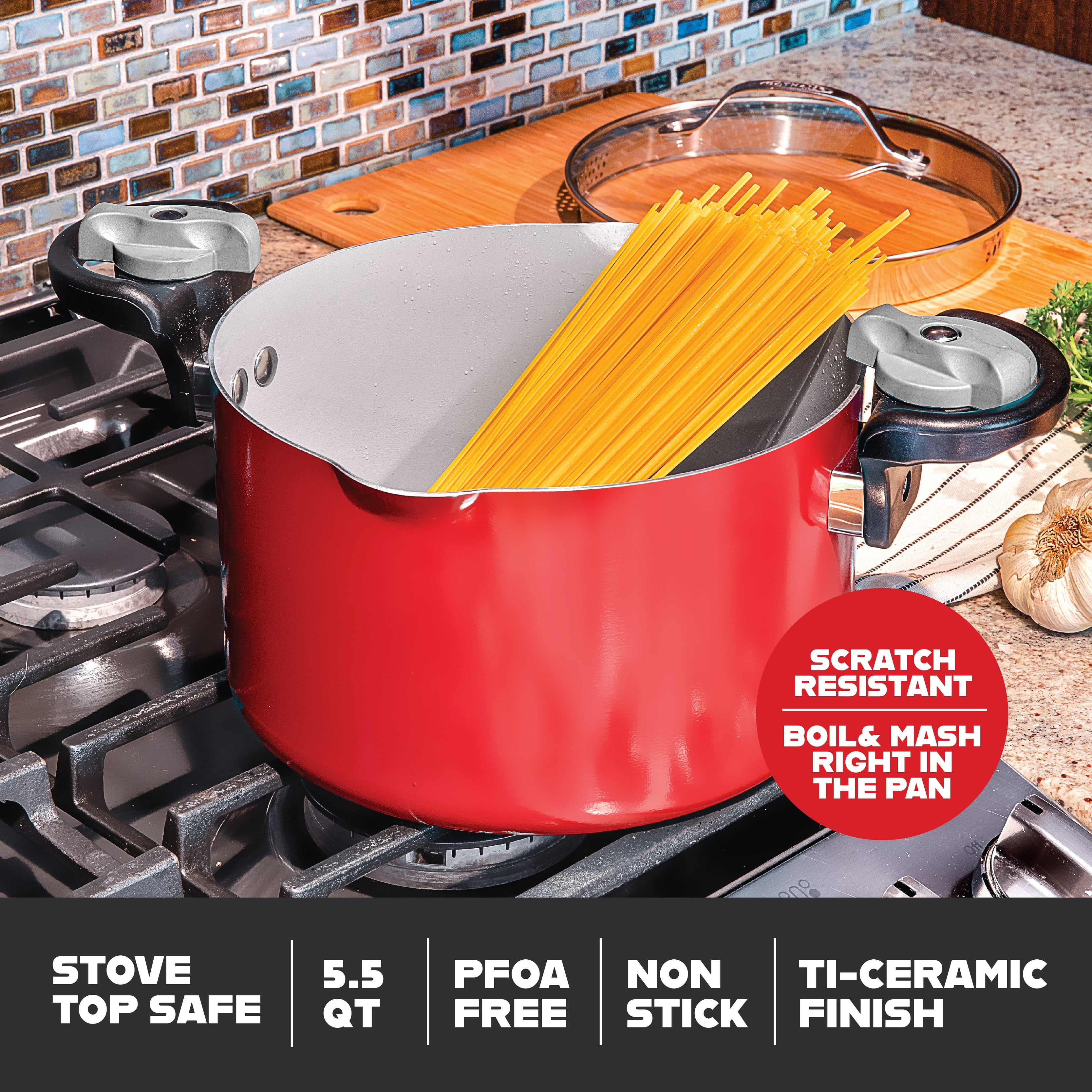 Gotham Steel 5 Qt Stock Pot Nonstick Pasta Pot Soup Pot with Ti-Cerama  Copper Coating with Patented Built in Strainer Lid, Twist N Lock Handles -  As