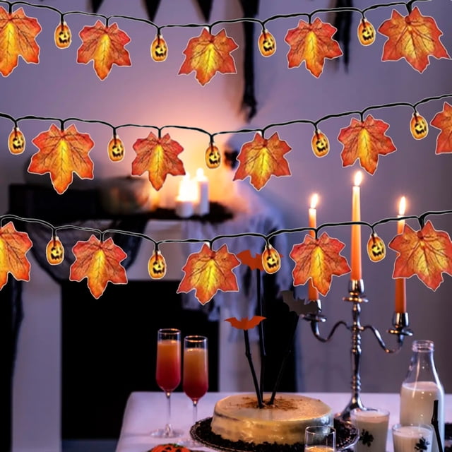 Fridja Sales LED Light String with Halloween Maple Leaves Pumpkin Room Courtyard Party Decoration Colorful Lights Imitation Leaves String Lights