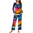 thumbnail image 4 of Puntoco Pijama para mujer, conjunto de pijama informal con cuello en V y pantalones largos con estampado navideño, 4 of 5