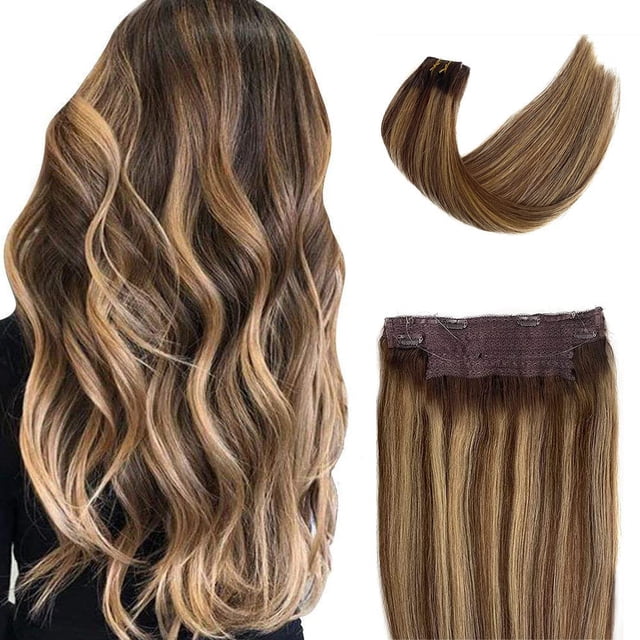 Extensiones de cabello de alambre Cabello humano real Extensiones de cabello de alambre Rubio Ombre Balayage Marrón chocolate a Rubio caramelo Destacados 18 pulgadas 80 g Extensiones de clip de postiz
