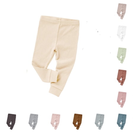 OSOLU Boys Pants Solid Color Comfortable Elastic Waist Ribbed Basic Trousers Daily Wear Beige