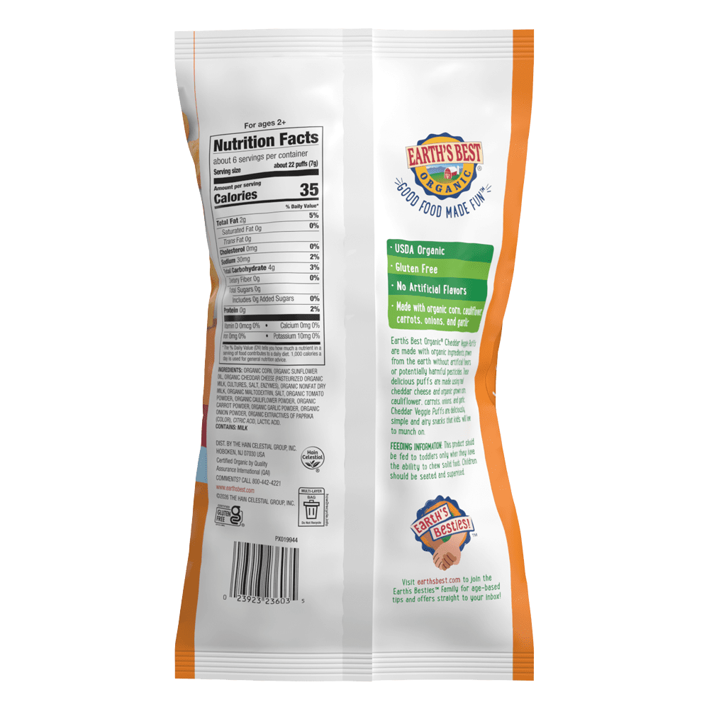 (6 pack) EARTH'S BEST Veggie Puffs Cheddar2.5 OZ