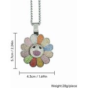 Sunflower Smiley Face Punk Necklace Colorful Spinning Petal Taksi Murakm Necklace,Silver Color