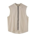 thumbnail image 5 of AHTJRT Men's Stylish Comfy Casual Sleeveless Zip Up Cotton Linen Vest High Neck Lightweight Breathable Everyday Wear Layering Shirt Beige S, 5 of 5