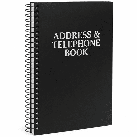 Spiral Address Book with Alphabetical Tabs, 8 x 5.5 Inch, 384 Contact Telephone Organizer, Black