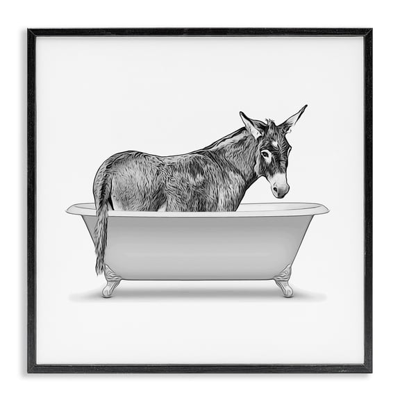 Stupell Industries Cottage Monochrome Donkey Antique Tub Black Framed Giclee Art, 17 x 17, by Annalisa Latella