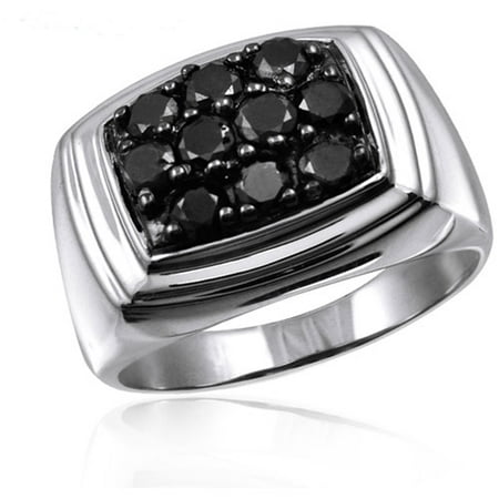 JewelersClub 1.00 CTW Round cut Black Diamond Sterling Silver Men's Ring