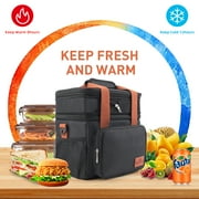 Insulated Lunch Box for Women Men, 17L Large Expandable Dual Compartment Lunch Bag, Leakproof Adult Lunchbox with Shoulder Strap, Cooler Warmer Lunch Bag for Work Picnic Camping, Black